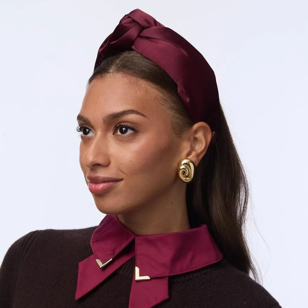 Lele Sadoughi Plum Greta Silk Classic Iconic 1.5” Twist Knotted Headband OS